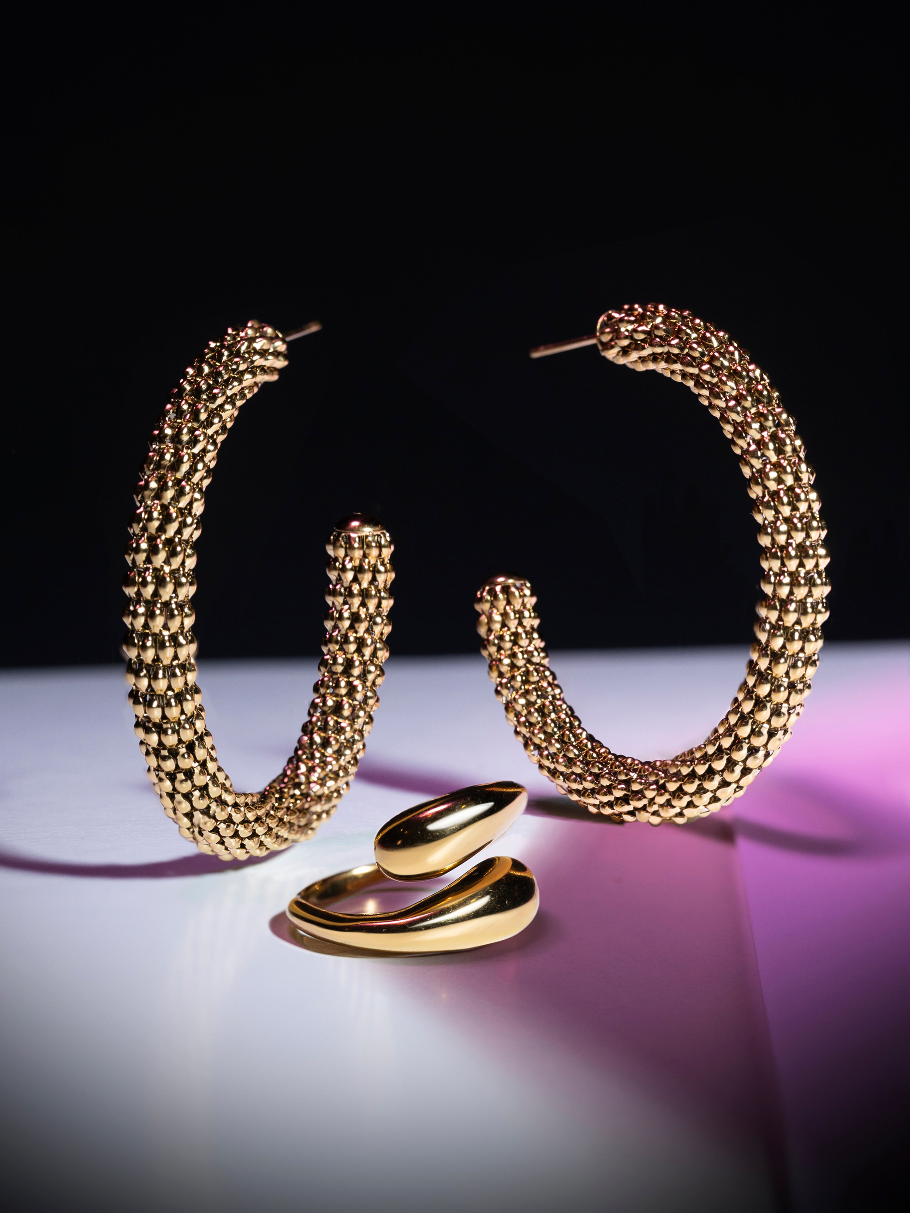 Pendientes Aro Disco Acero Baño Oro