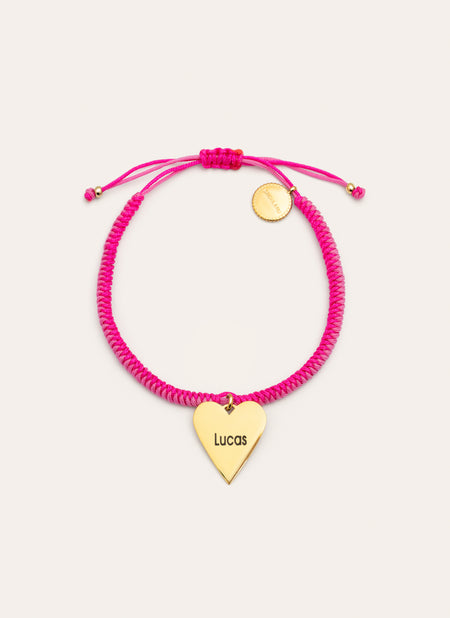 Pink Heart Personalized Stainless Steel Gold Bracelet