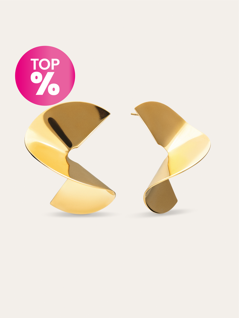 Big Swirl Stainless Steel Gold Earrings 