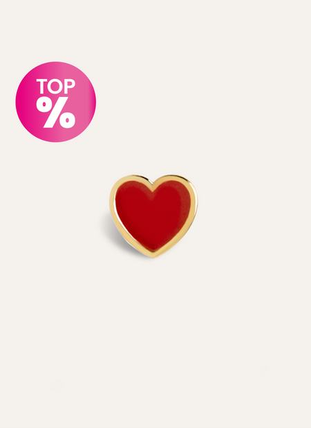 Heart Red Enamel Gold Single Earring