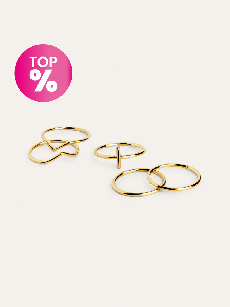 Nefertiti Pack 5 Stainless Steel Gold Rings