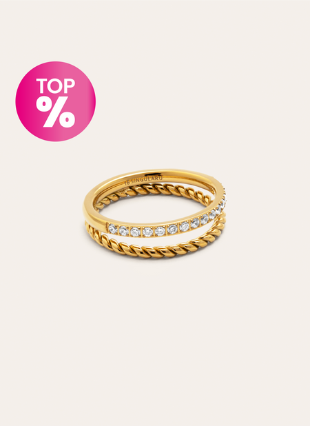 Doble Tressia Spark Stainless Steel Gold Ring 