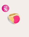 Signet Bean Neon Pink Enamel Gold Ring