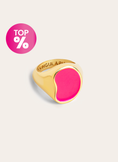 Signet Bean Neon Pink Enamel Gold Ring