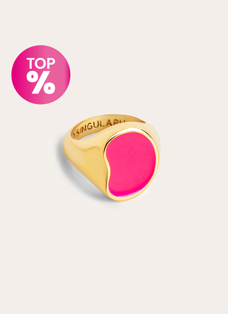 Signet Bean Neon Pink Enamel Gold Ring
