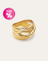 Triple Cross Stainless Steel Gold Ring 
