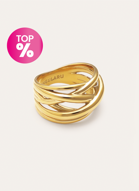 Triple Cross Stainless Steel Gold Ring 