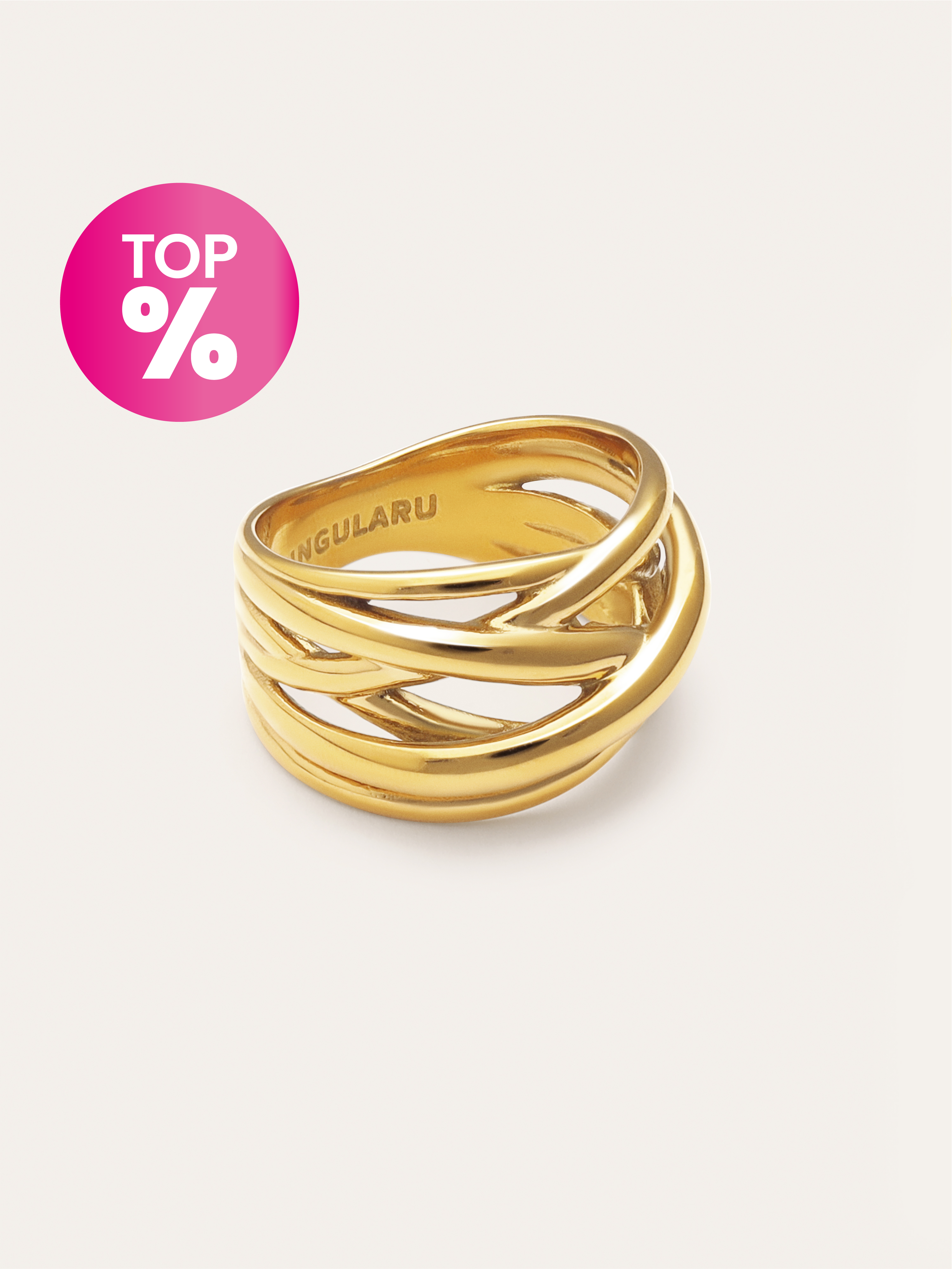 Triple Cross Stainless Steel Gold Ring 