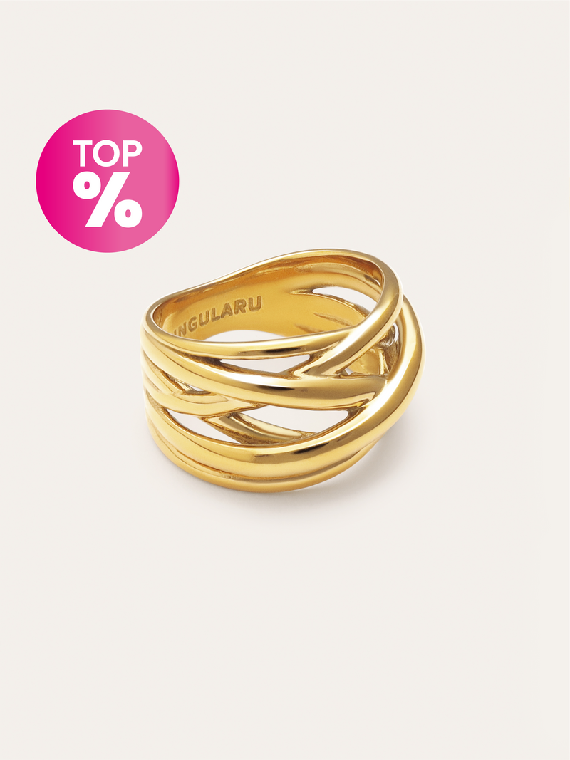 Triple Cross Stainless Steel Gold Ring 