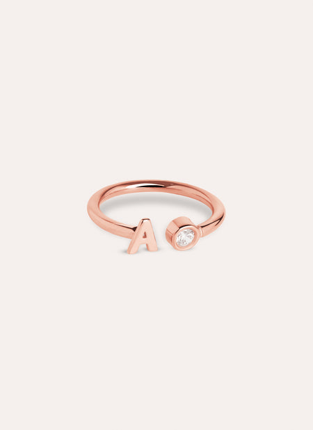 Anillo Personalizado Letter Spark Plata Baño Oro Rosa