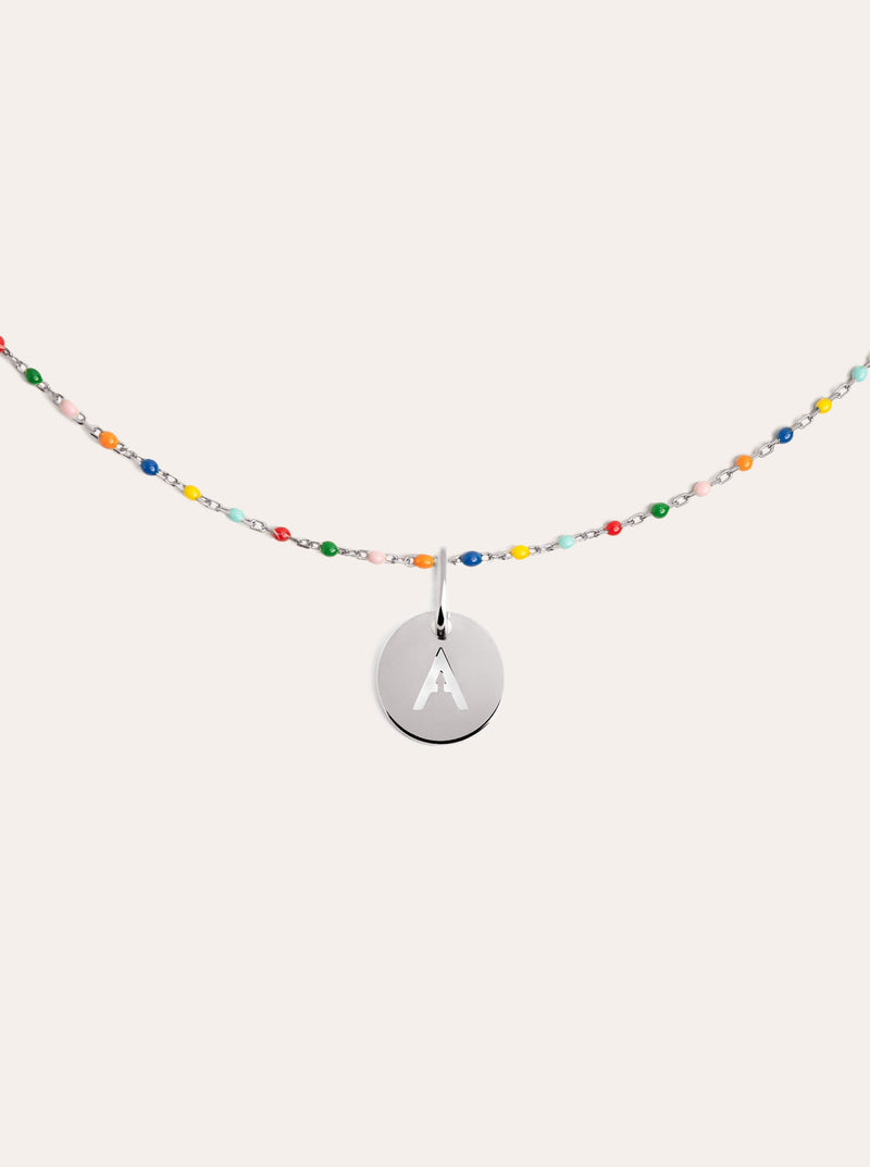Colors Enamel Letter Personalized Silver Necklace 