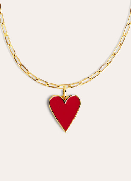 Collar Lovely Heart Red Enamel Baño Oro