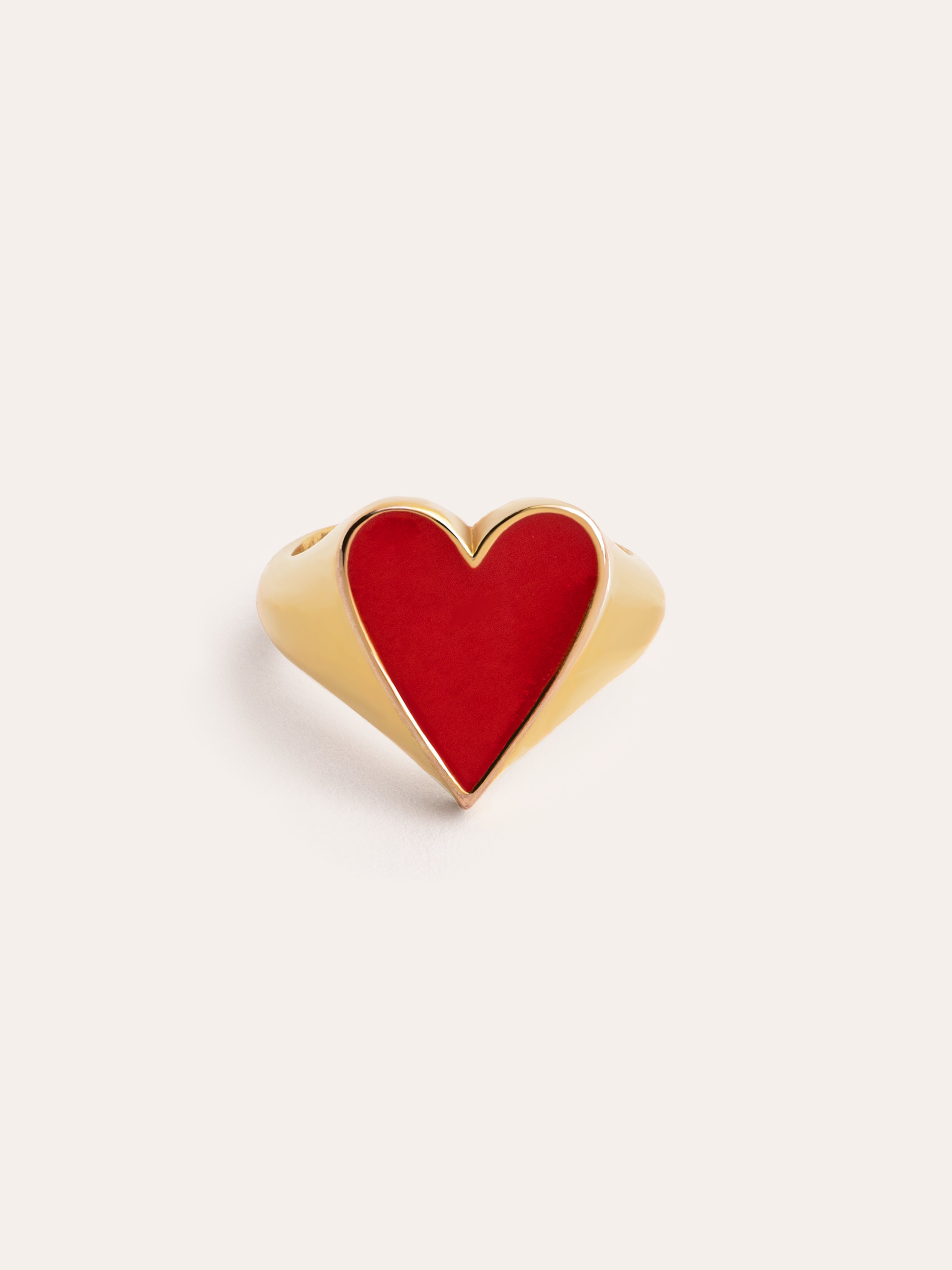 Anillo Lovely Heart Red Enamel Baño Oro