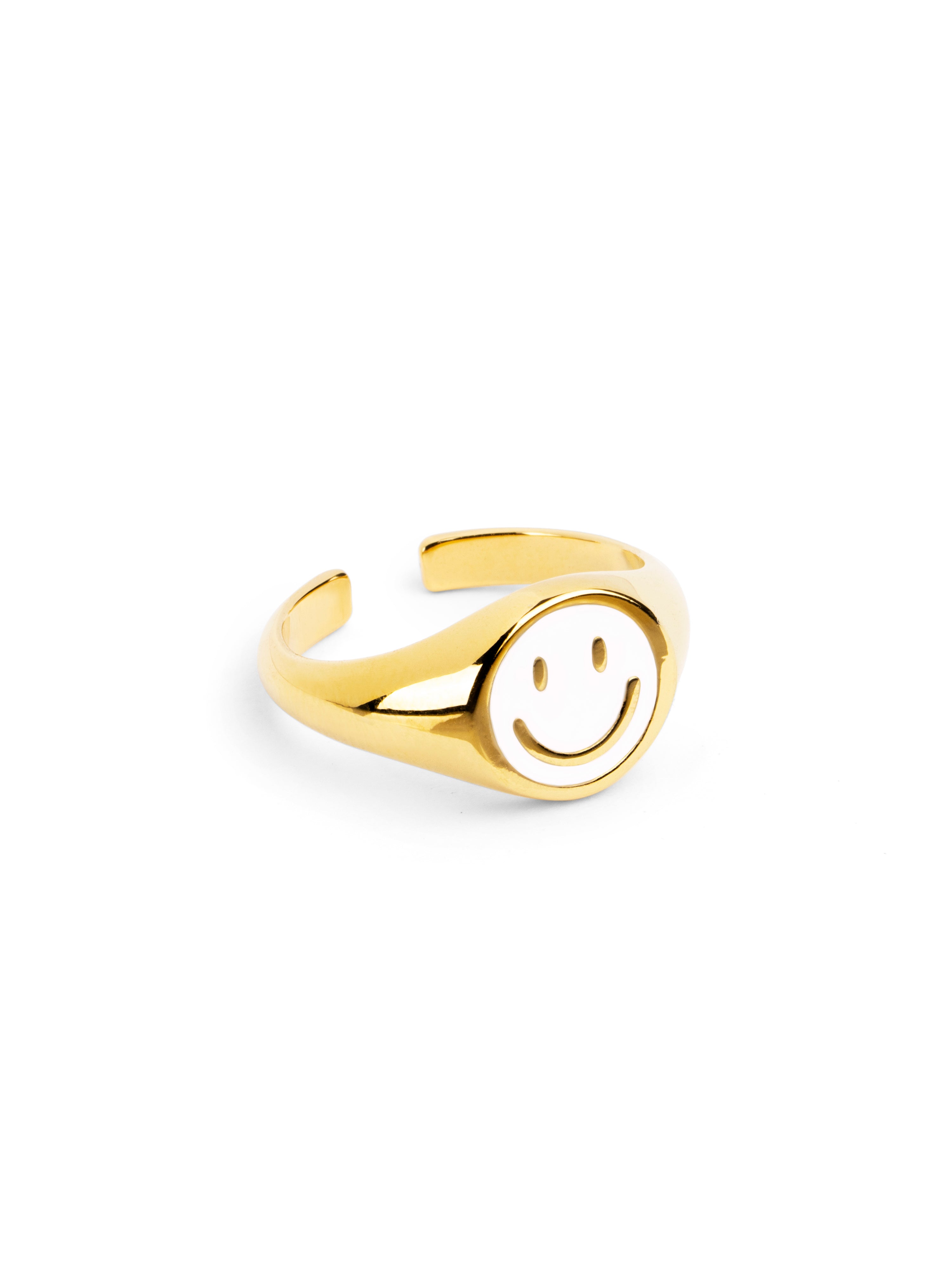 Anillo Smiley White Enamel Oro