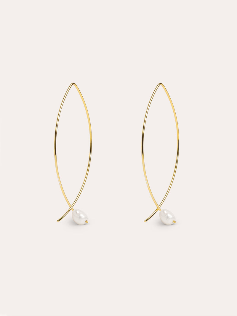 Arch Bean Pearl Gold Earrings 