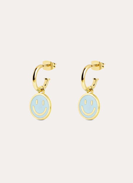 Pendientes Aro Smiley Sky Enamel Baño Oro