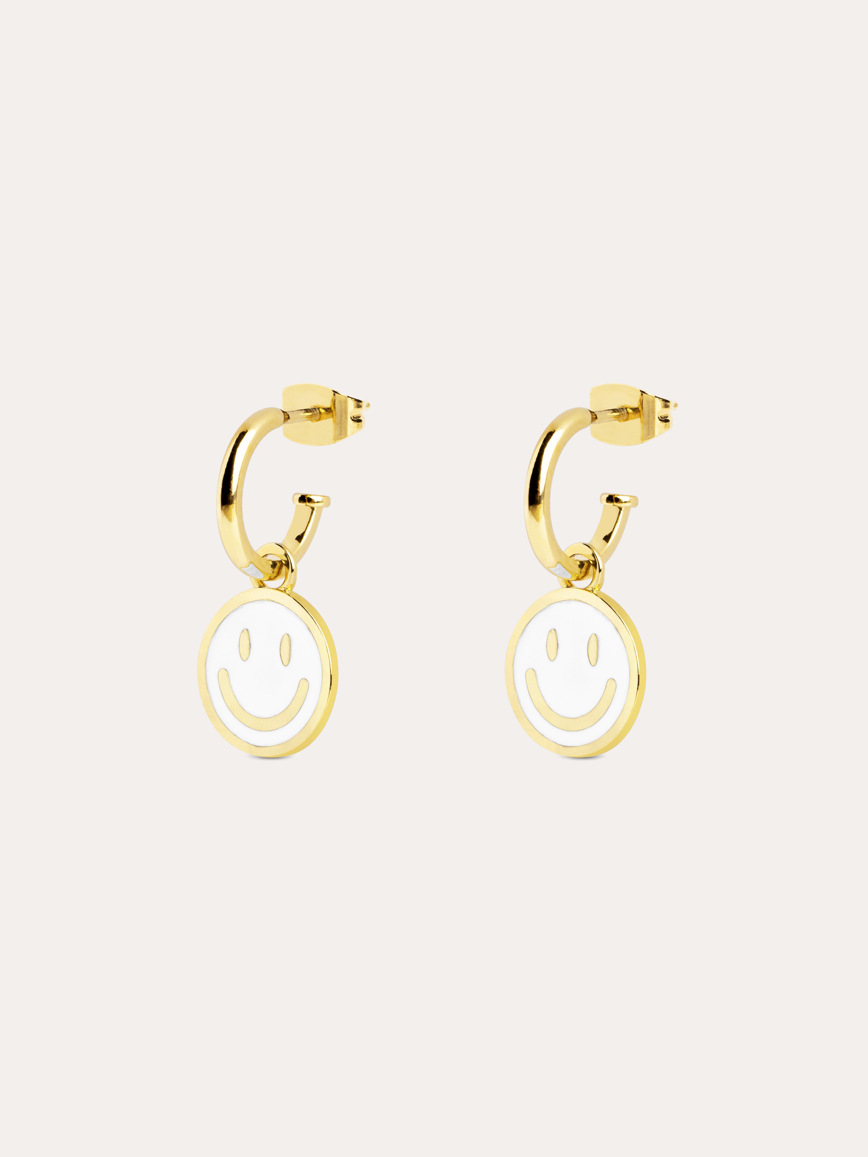 Pendientes Aro Smiley White Enamel Oro