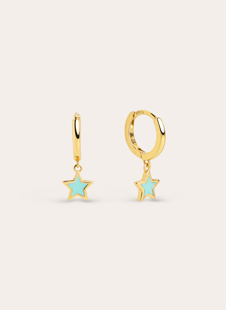 Pendientes Aro Star Sky Enamel Plata Baño Oro