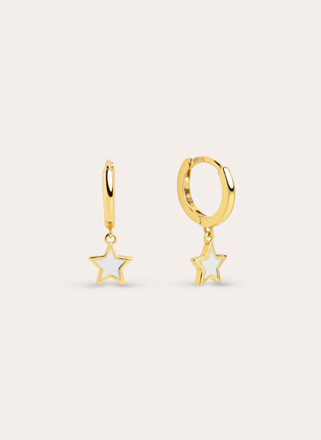 Pendientes Aro Star White Enamel Plata Baño Oro